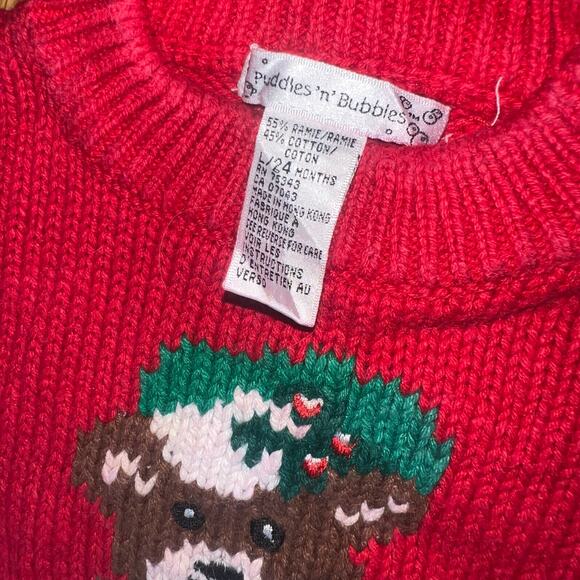 Vintage knit teddy bear and present christmas holiday baby sweater size 24 month - Picture 7 of 9